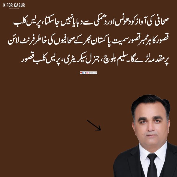 صحافی کی آواز کو دھونس اور دھمکی سے دبایا نہیں جا سکتا، سلیم بلوچ