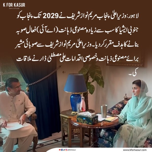 مریم نواز کا 2029 تک پنجاب کو جنوبی ایشیا کا سب سے زیادہ اے آئی فعال صوبہ بنانے کا ہدف