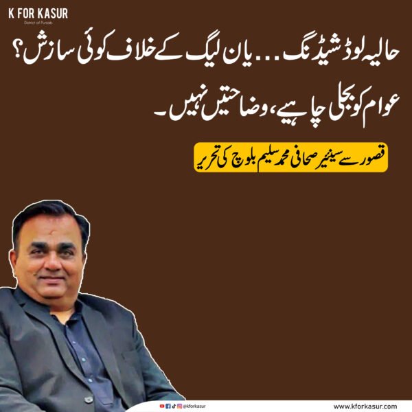 حالیہ لوڈشیڈنگ… یا ن لیگ کے خلاف کوئی سازش؟ سینئر صحافی محمد سلیم بلوچ کی تحریر