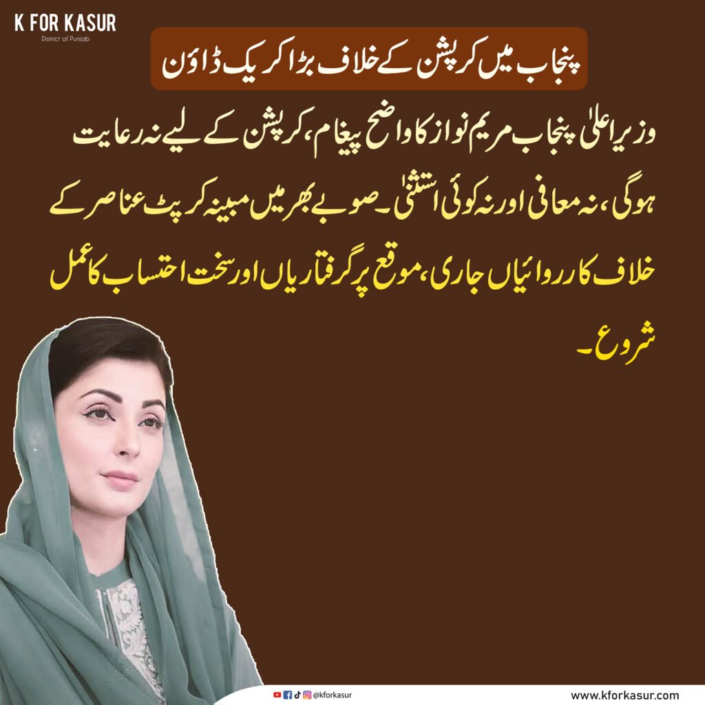 پنجاب میں کرپشن کے خلاف بڑا کریک ڈاؤن، وزیراعلیٰ مریم نواز کا زیرو ٹالرنس کا واضح پیغام